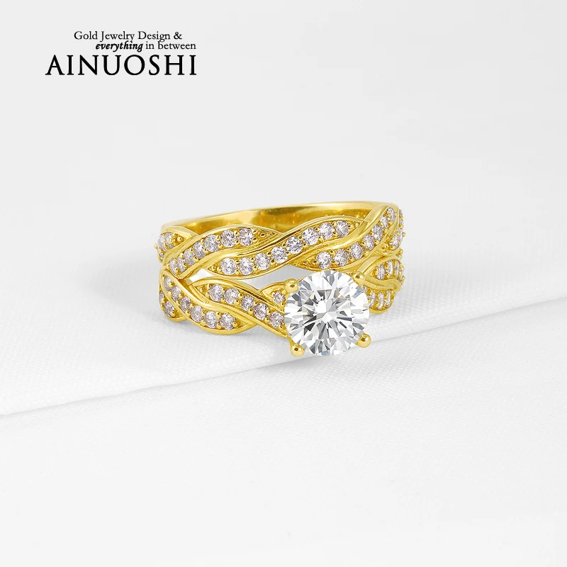 Hot Sale Genuine 10K Yellow Gold Wedding Rings Round Cut Sona Simulated Diamond Ring Sets for Women Engagement Fine Jewelry Gift