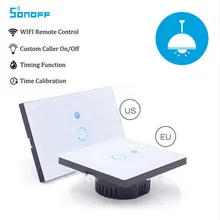 Sonoff сенсорный ЕС вилка настенный Wifi выключатель света стеклянная панель сенсорные светодиоды переключатель Умный дом беспроводной пульт дистанционного управления