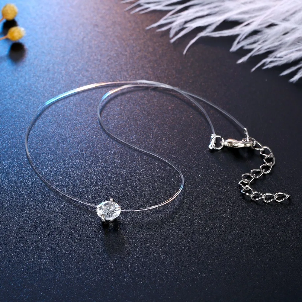 Classic Wedding Round Rhinestone Zircon Choker Necklaces Transparent Fishing Line Necklace Invisible Chain Necklaces Collier (3)