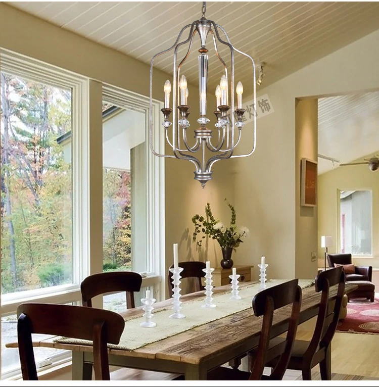 

American style 3/6head crystal Pendant Lights Nordic French garden simple retro iron restaurant stairs Pendant lamps