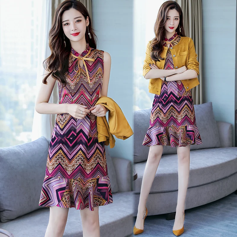 Fashion Dress 2019 Women's New Autumn Beauty Pack Hip Fish Tail Two Pieces Women's Clothing Dresses Slim Elegant Career Apparel