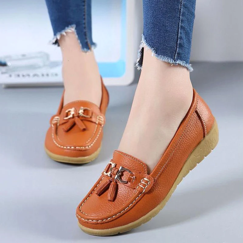 Spring Flats Women Shoes Leather Loafers Shoes Women's Shoes cb5feb1b7314637725a2e7: beige|Black|Blue|Brown|Coffee|darkblue|fruit green|Gold|lightbrown|orange|Red|White|winered|Yellow
