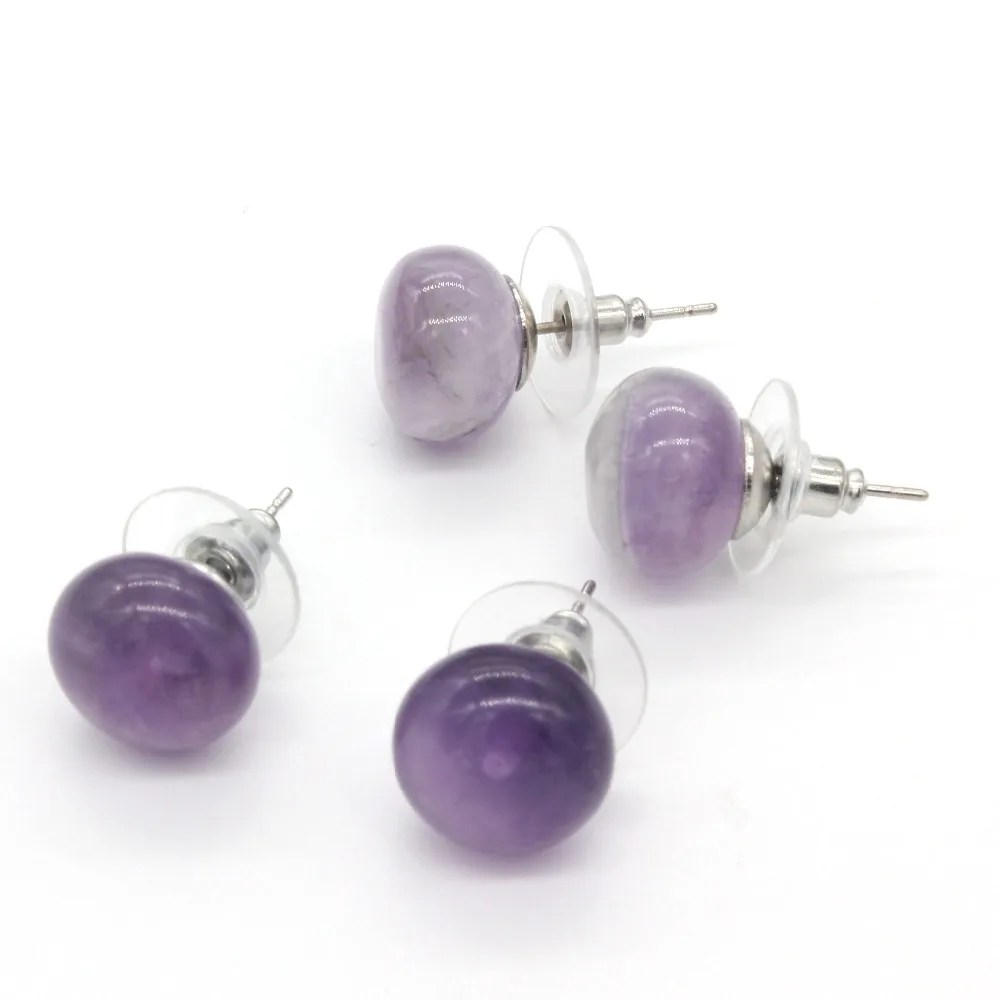 

xinshangmie Silver Plated Natural Purple Amethysts Earrings Bread Shape Ear Studs For Mother's Day Fashion Jewelry Gift