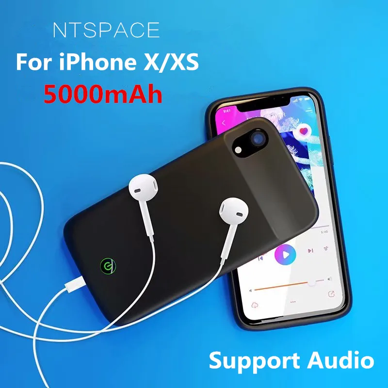 

NTSPACE 5000mAh Portable Battery Charger Cases For iPhone XS Power Bank Charging Case for iPhone X External Battery With Audio
