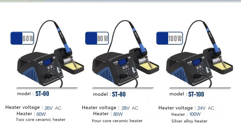 ATTEN умная и Бессвинцовая электрическая паяльная станция светодиодный цифровой дисплей ST-60 ST-80 ST-100