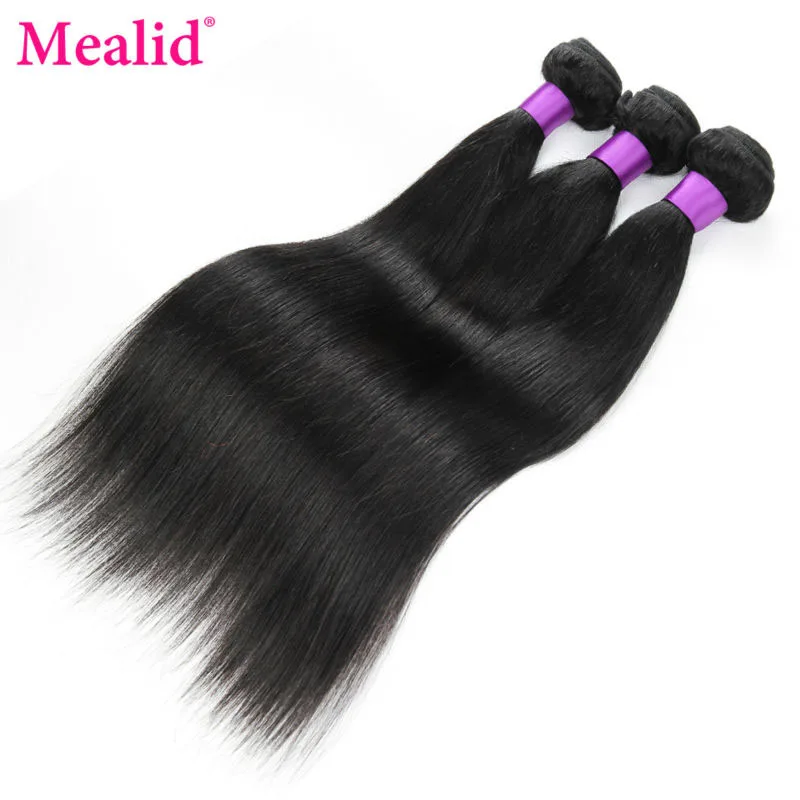 Mealid Brazilian Hair Weave Bundles With Frontal Nonremy Straight Human Hair Bundles With Closure Frontal with Bundles Free Part