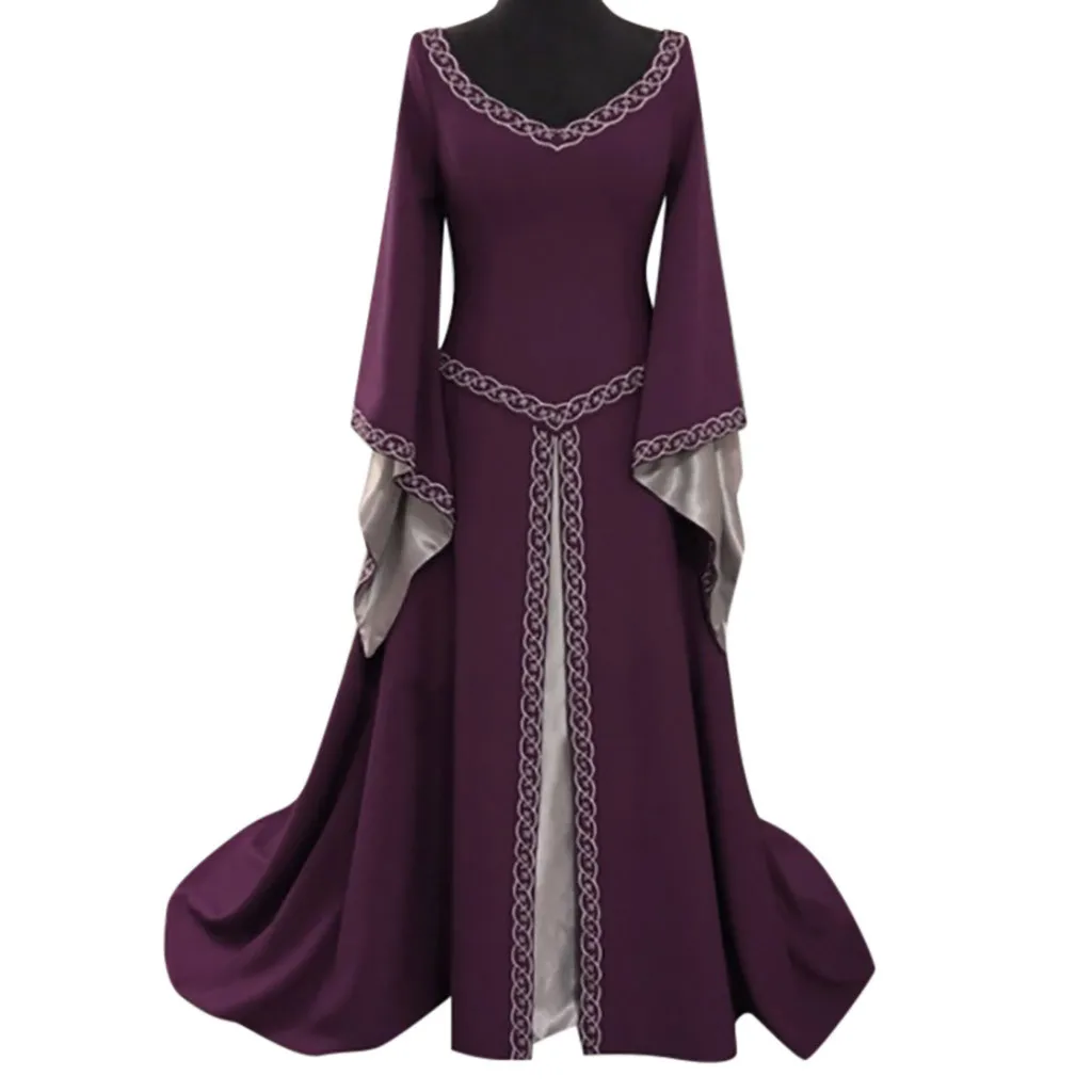 

Feiong 2019 Dress Women Vestidos Verano Women's Long Sleeve V-Neck Medieval Dress Floor Length Cosplay Dress