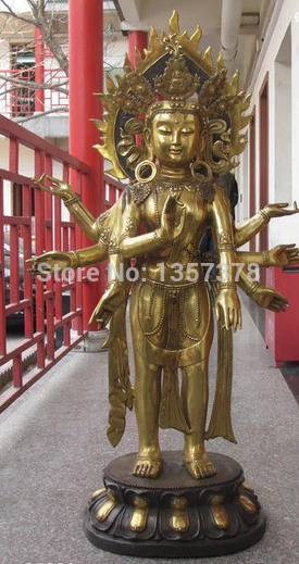 

shitou 001113 50"Huge Tibet Fane Bronze Gild 8 Arm Hand Kwan-Yin Bodhisattva Buddha statue