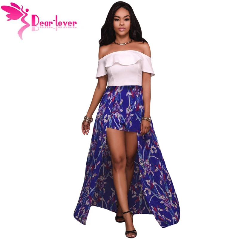 off shoulder maxi skirted romper