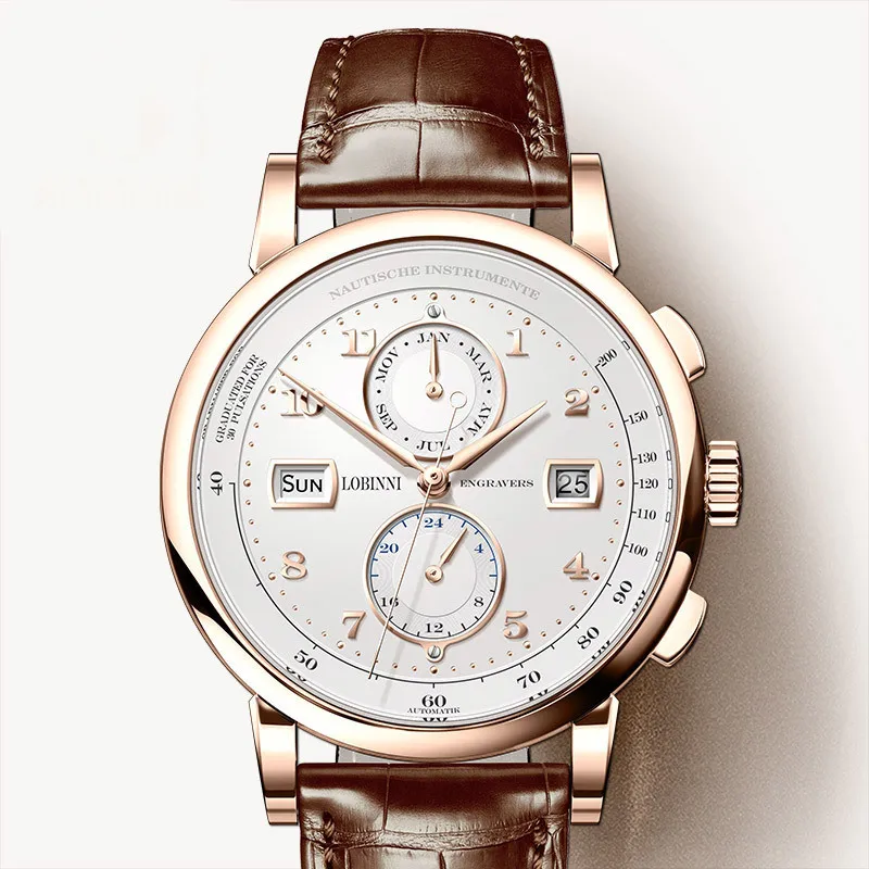 LOBINNI, мужские часы, швейцарские, люксовый бренд, автоматические механические, мужские наручные часы, Сапфировая кожа, траксиметр, relogio L16001-3