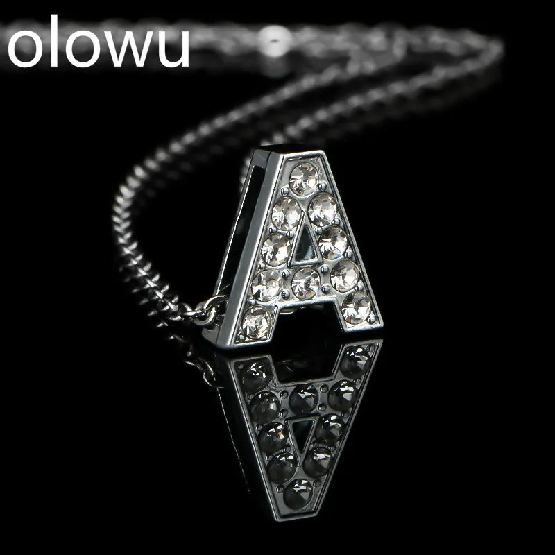 

olowu Women Personality Custom Name Alphabet A Necklace Crystal Rhinestone Letter Necklace Silver Pendant Necklaces Jewelry