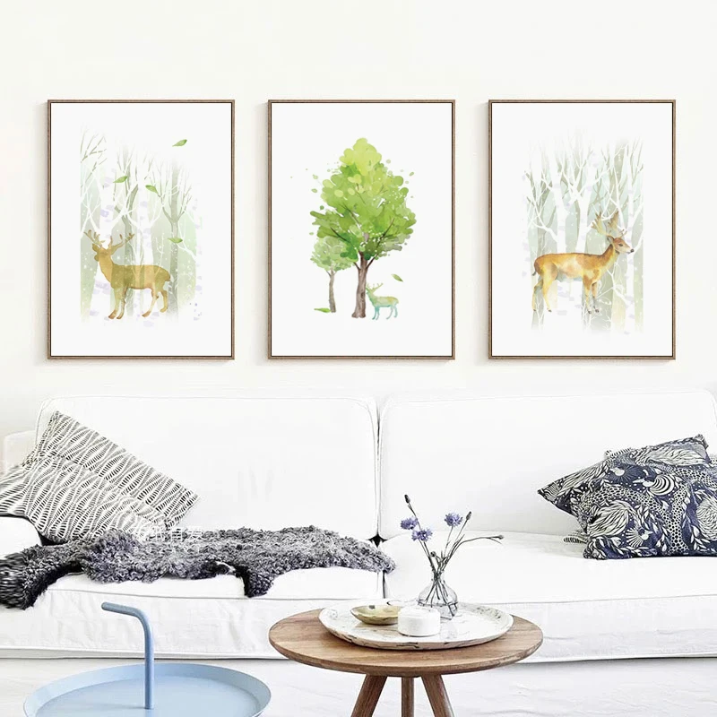 

07G Abstract Watercolor Forest Deer A4 Canvas Art Painting Print Poster Picture Wall Living Room Bedroom Home Decoration Mural
