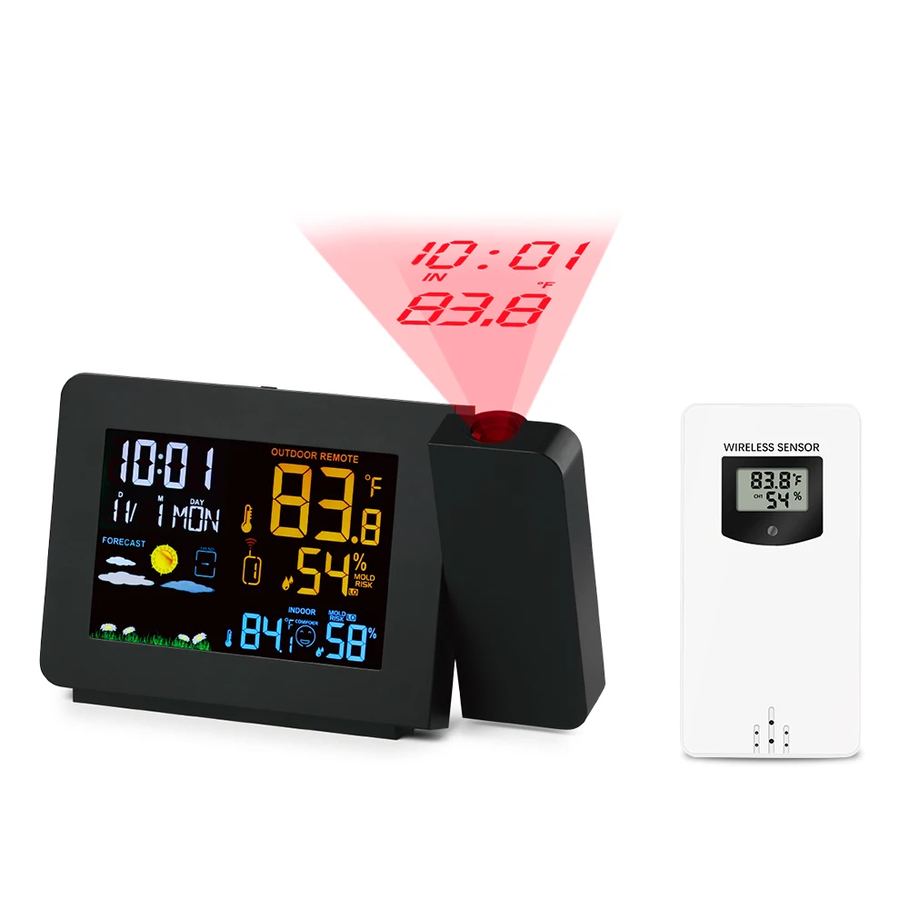  New Projection Alarm Clock Weather Station Snooze Function Colorful Back light Desk Table Led Clock - 32972245639