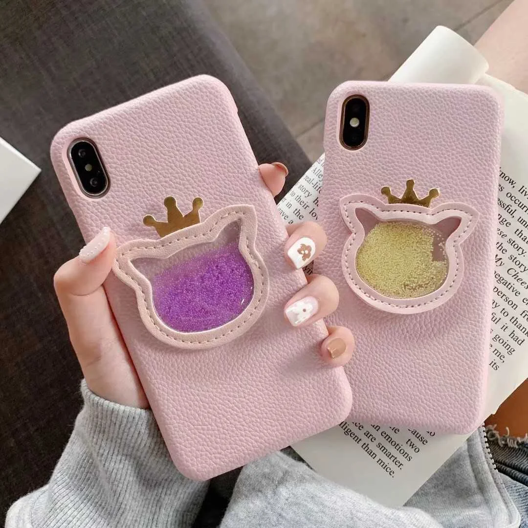 

New handmade beaded sand crown cat without hard shell protecto case for iphone 6 6s 7 8 plus x Xs max xr velvet holster cover