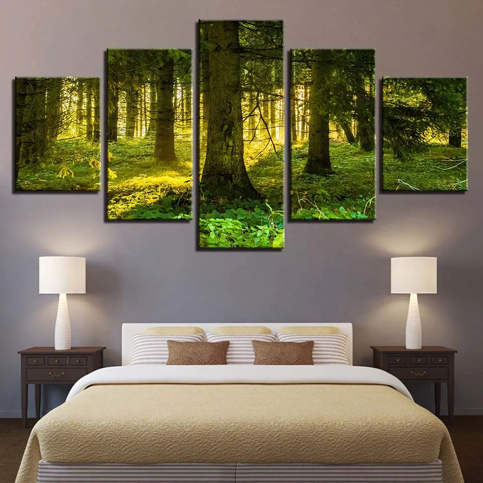 

Modular Pictures HD Prints 5 Pieces House Canvas Painting Mountain Tree Landscape Home Decoration Wall Art Artwork Frame Poster