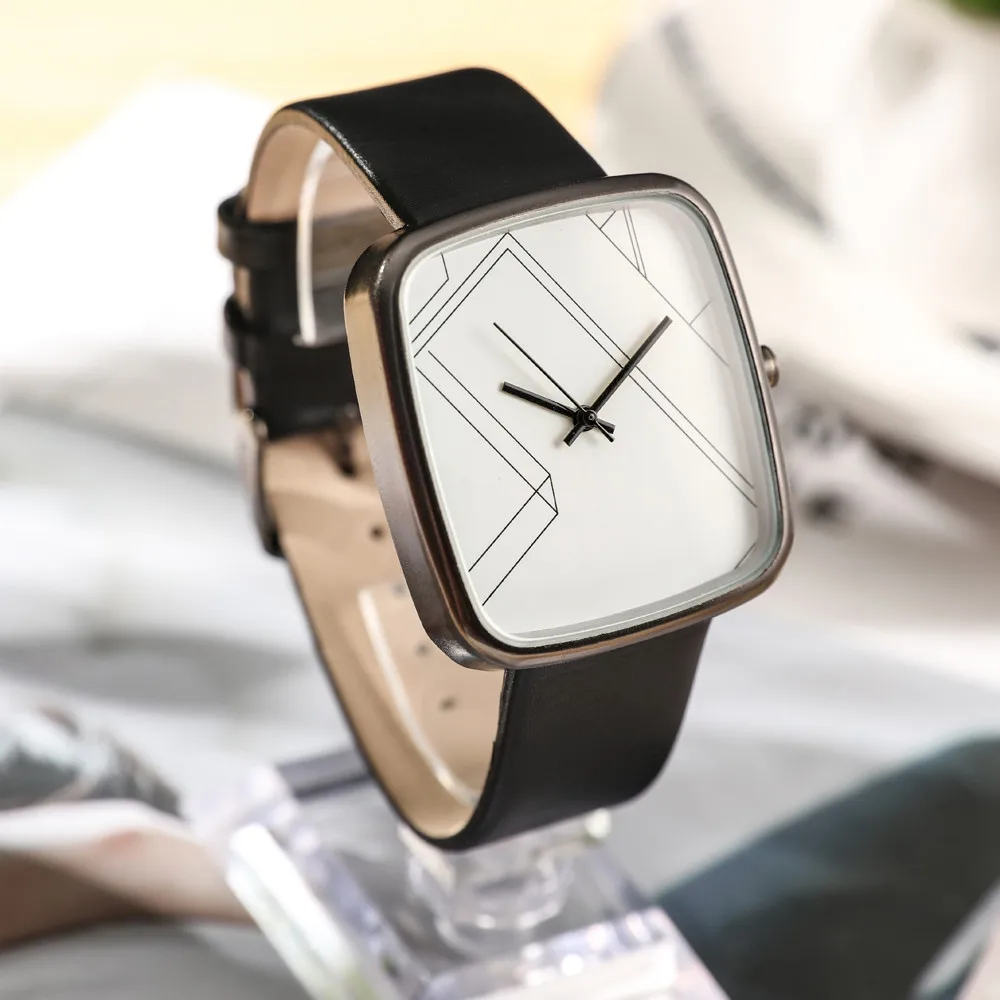 Часы женские популярные креативные Аналоговые кварцевые наручные часы с квадратным циферблатом мужские часы с геометрическим узором женские часы