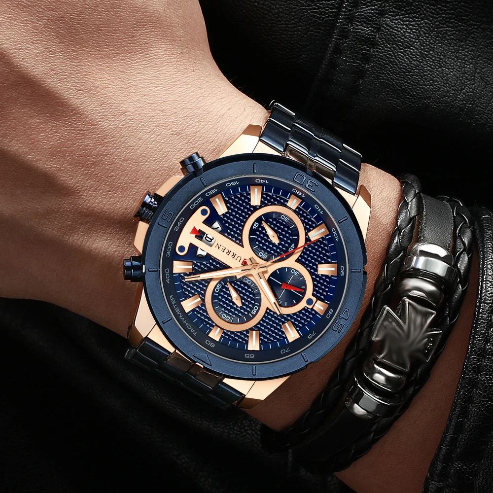 Curren Business Men Watch Luxury Brand Stainless Steel Wrist Watch Chronograph Army Military Quartz-3