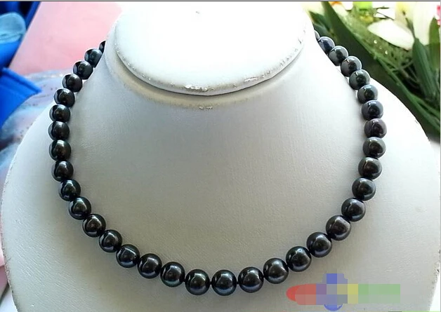 

P845 AAA 17" 11MM ROUND BLACK FRESHWATER PEARL NECKLACE 925S ^^^@^Noble style Natural Fine jewe FREE SHIPPING