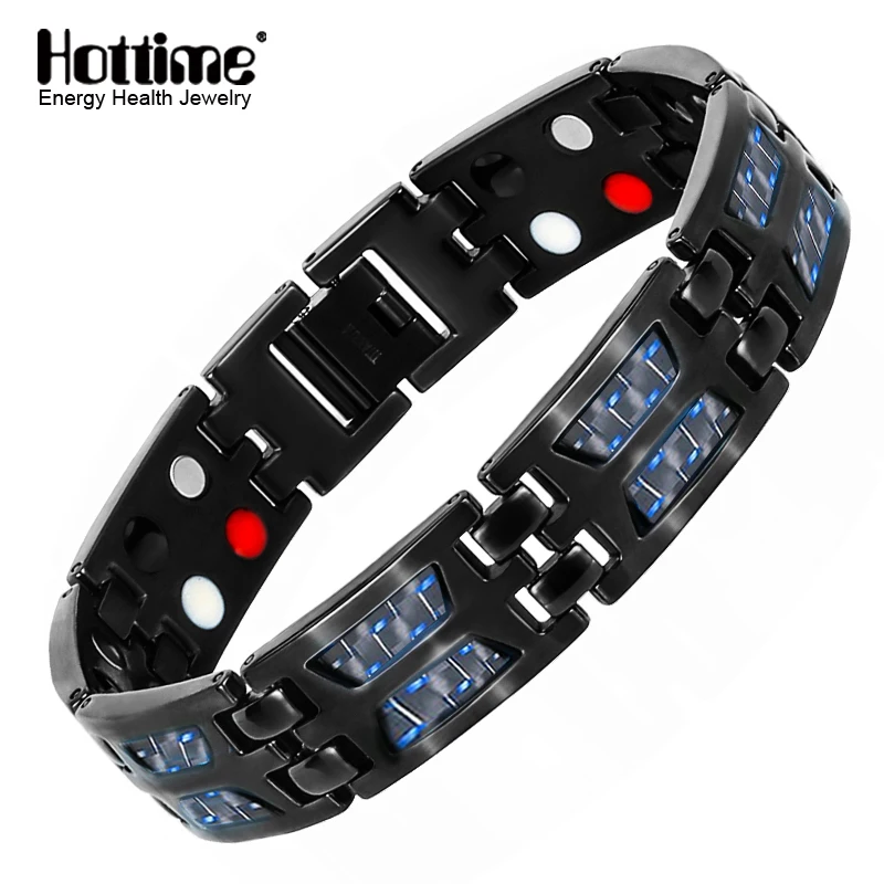 Hottime двойной ряд 4 в 1 Bio Elements энергетический Браслет синий углеродное волокно магнитные титановые браслеты и браслеты подарок для мужчин