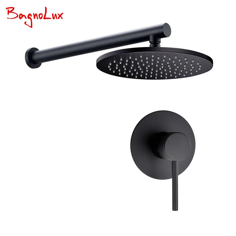Preise Neue Großhandel Förderung Premium Runde Stil Einzigen Handgriff Matte Schwarz Wand Badezimmer Dusche Sytem Set Mischbatterie Mit Headshower