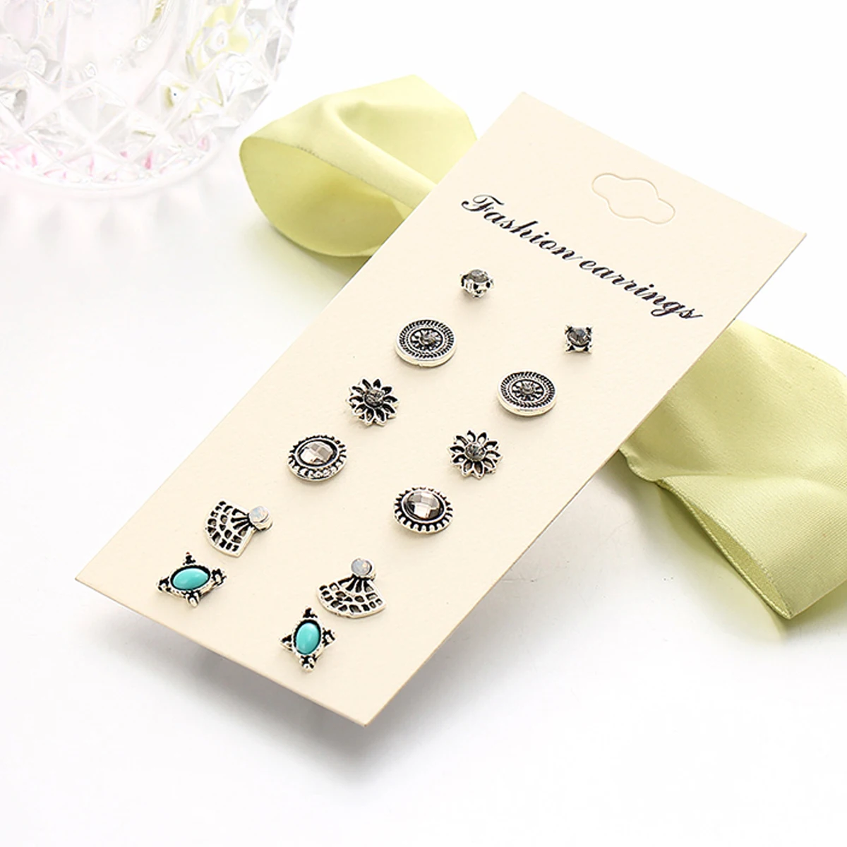 6pairs/ set Vintage Crystal Heart Earrings For Women Stone Beads Ear Cuff Piercing Ears Clips Steampunk Love Party Earring Sets