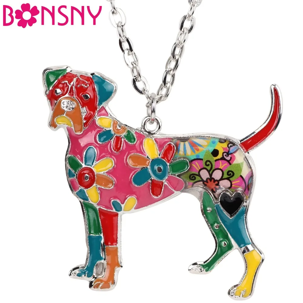 Bonsny массивное ожерелье-чокер из сплава макси с эмалью BoxerDog Terrier цепочка подвесным