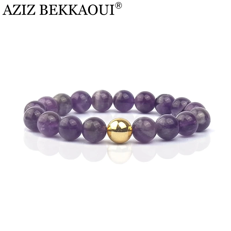 

Natural Stone Braclet Gold Color Beads Strand Bracelet Purple Stone Beads Stretch Bracelets For Women Bracelet & Bangles