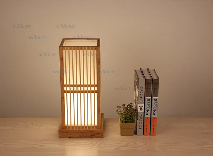 Japan Style Bamboo Table Lamp Handmade Desk Light Hotel Cafe Bistro Bar Restaurant Sitting Room Bedside Creative Wood Lighting