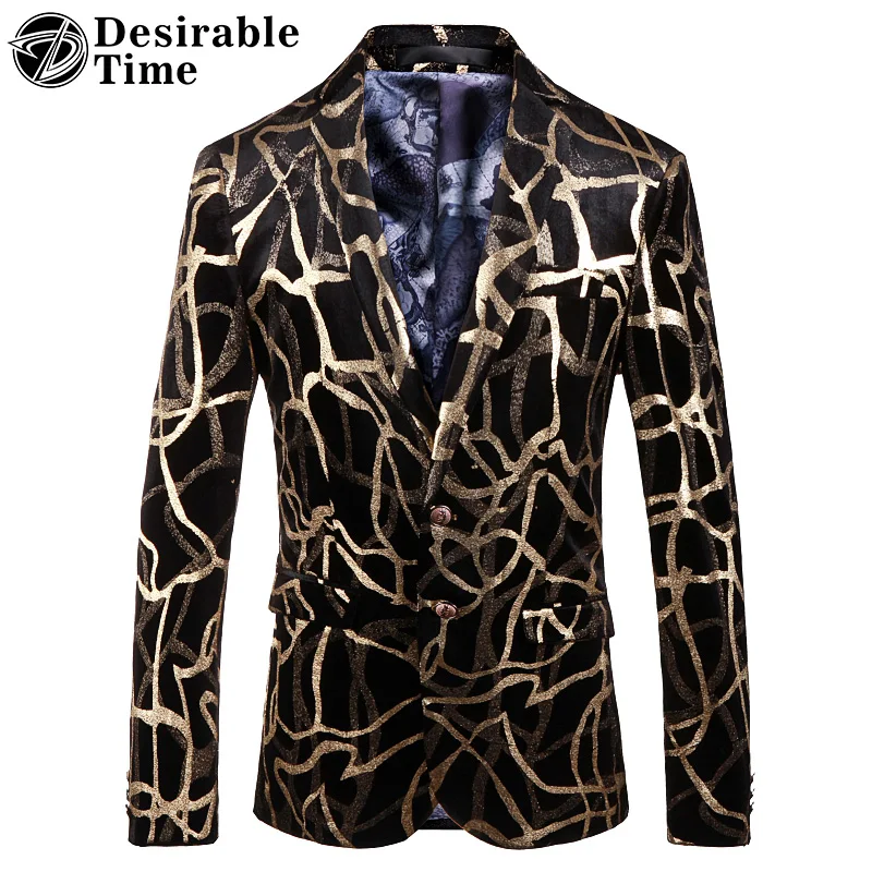 Black Gold Blazer Jacket Men M 3XL Fashion Prom Dresses Stripe Printed