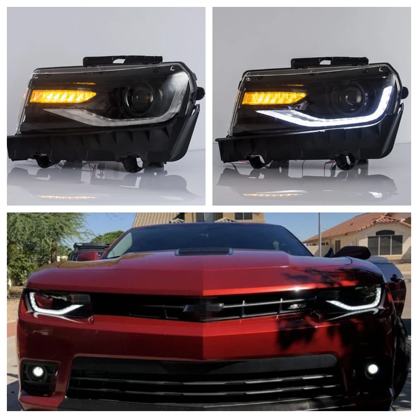 

VLAND Factory for car accessories for Camaro Headlight 2014-2015 Head light turn signal with LED sequential indicator+day light
