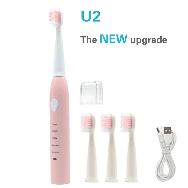 Twhite USB Перезаряжаемый Электрический светильник, дешевая зубная щетка, 5 режимов, Соник для гигиены полости рта, ультра звуковая дешевая зубная щетка - Цвет: Full Pink