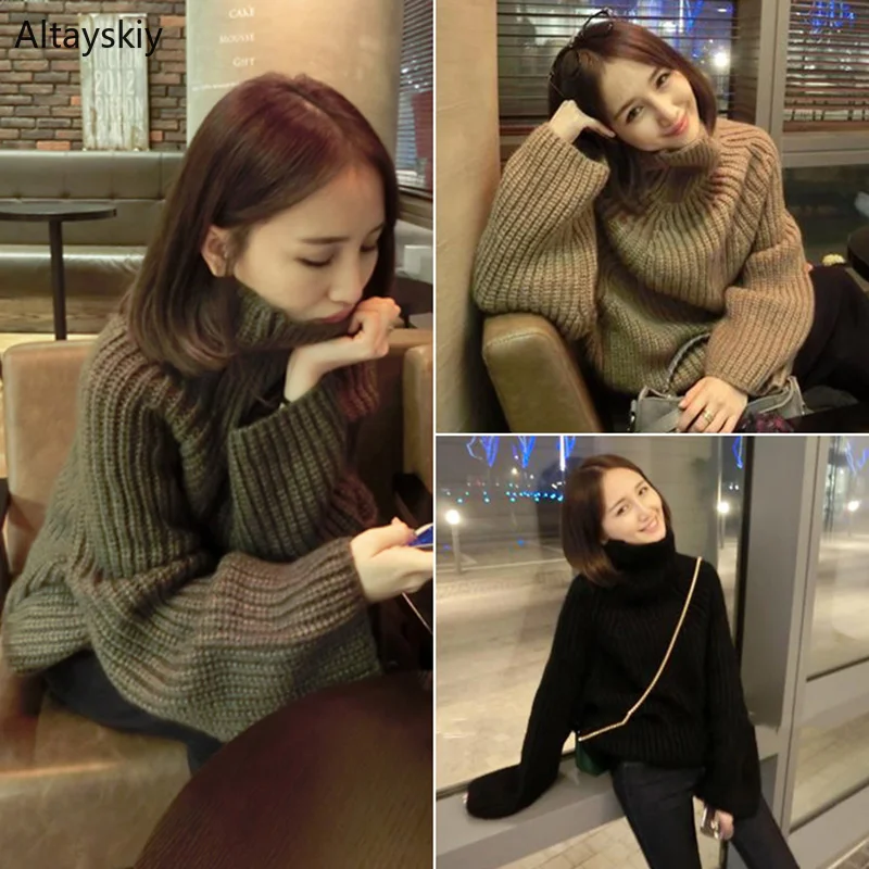 

Pullovers Women Turtleneck Thicker Warm Soft Solid Simple Korean Style Leisure Daily Pullover Womens Elegant Ladies Sweaters New
