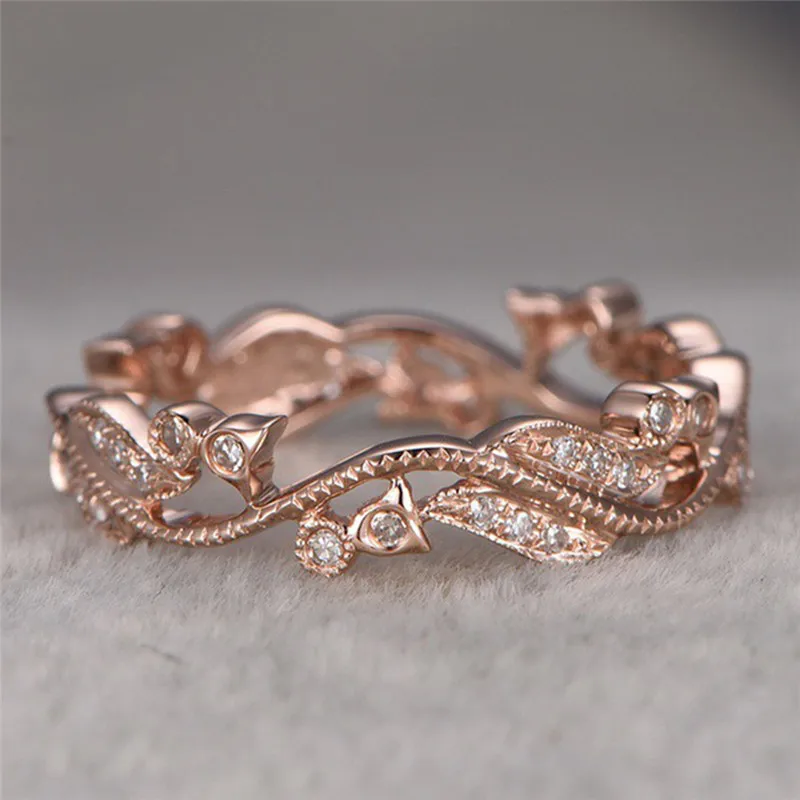 ROMAD, циркониевые кольца в виде венка для женщин, розовое золото, цвет лозы, лист, кольцо на палец с AAA CZ, Женское кольцо для вечеринки, ювелирные изделия в стиле бохо, R4
