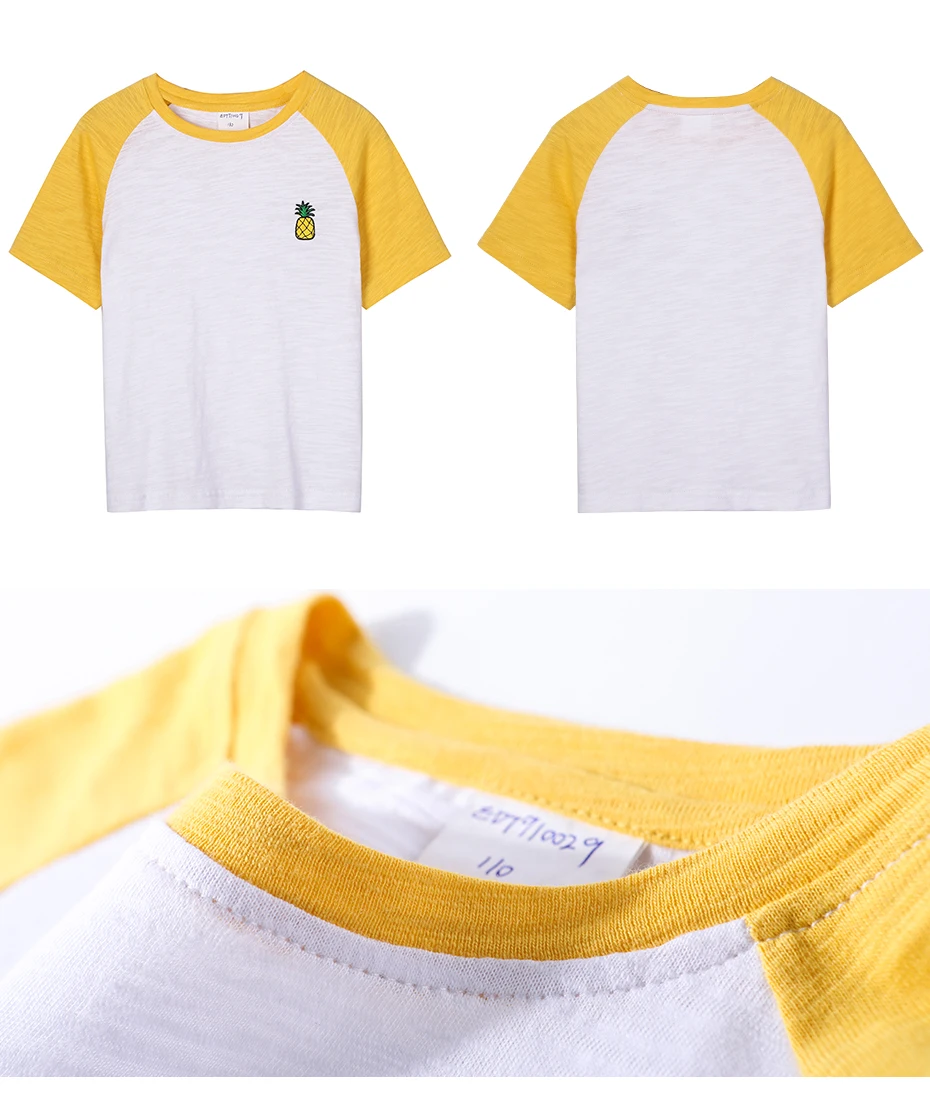 Pioneer kids/летние футболки с короткими рукавами и реглан для девочек; Милая хлопковая рубашка с вышивкой ананаса; модная повседневная одежда; EDT9100