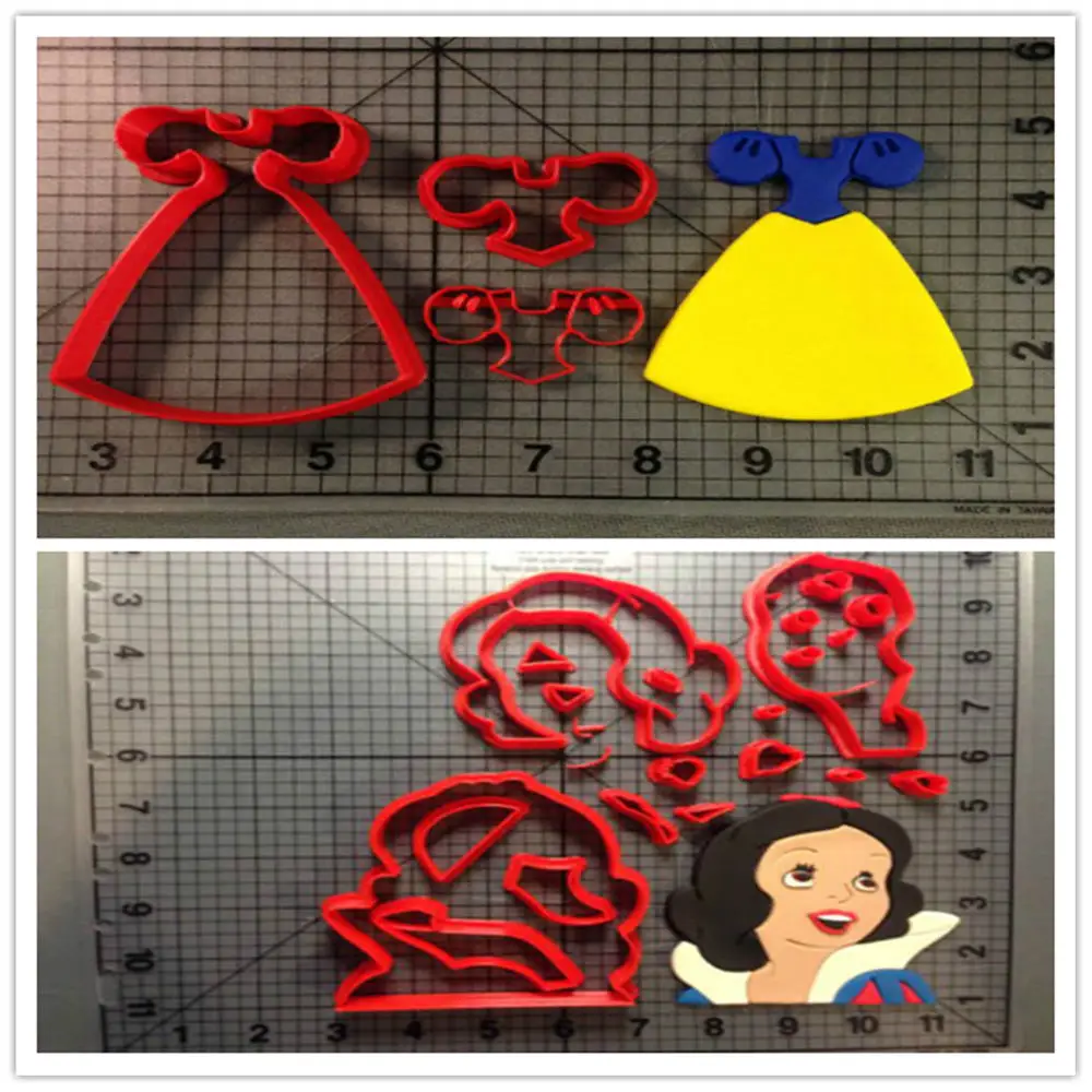 

Snow White Dress Cookie Cutter Set Fondant Cupcake Top Custom Made 3D Printed Cookie Cutter Set For Cake Decorating Tools