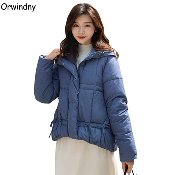 

Orwindny 2019 Winter Jacket Women Hooded Short Female Jacket Thick Warm Parkas Drawstring Wadded Coat Lady casaco feminino
