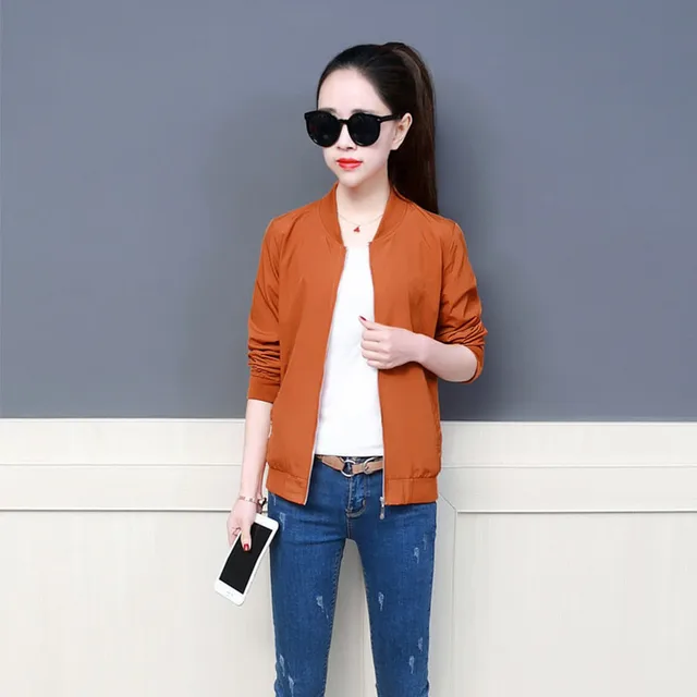 Spring Black basic baseball jacket Women Fashion streetwear Plus size 4XL bomber jackets Summer shirt sunscreen jacket orange