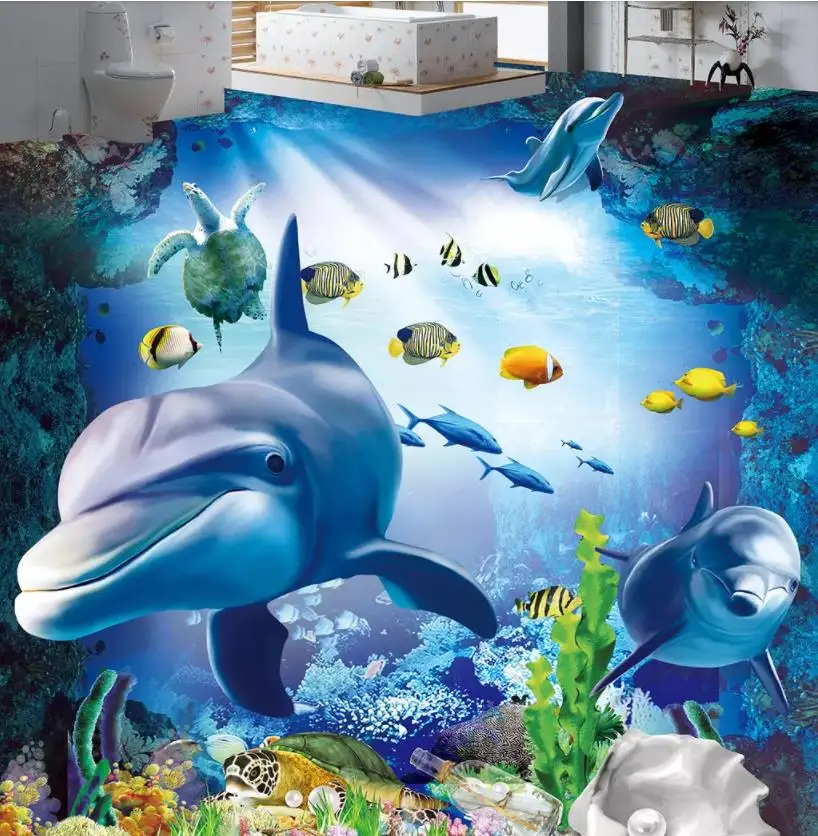 3d floor wallpaper Customize Turtle dolphin 3d wallpapers for living room  PVC self-adhesive wallpaper for bedroom walls - AliExpress Cải Tạo Nhà