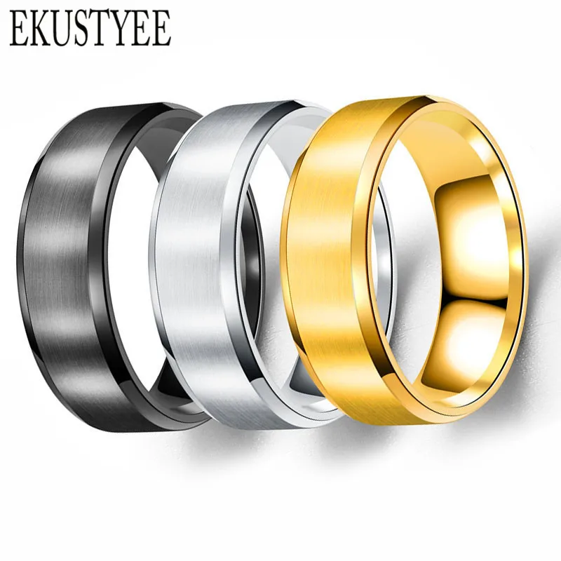 24pcs/lot Men Stainless Steel Rings Gold/Black/Silver Color Wholesale