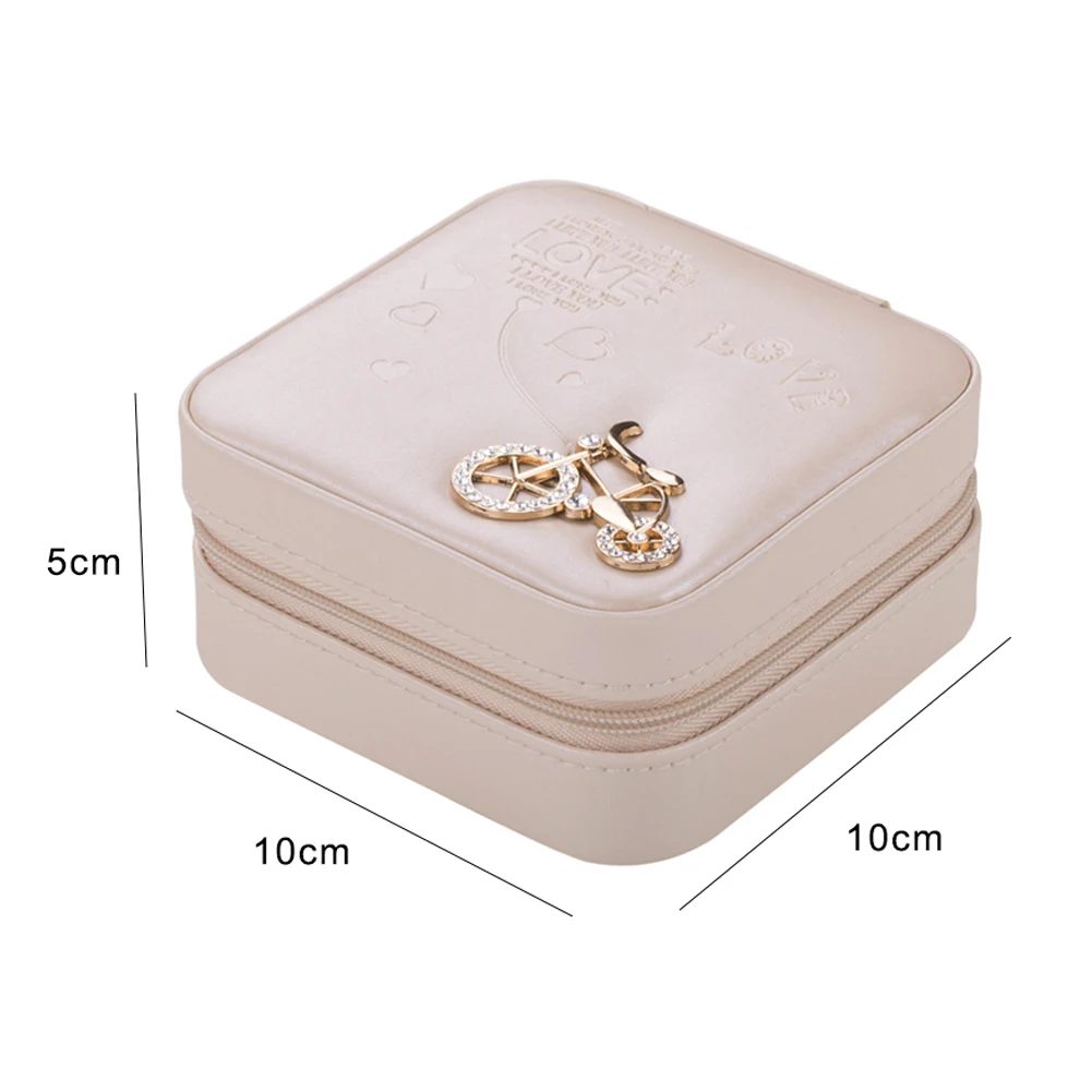 Mini Square Faux Leather Earrings Ring Necklace Jewelry Organizer Storage Box