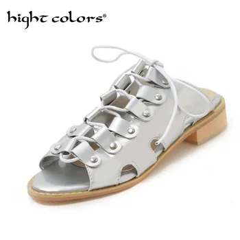 

Plus Size 43 Gladiator Sandals For Women Summer Shoes Female Lace up Flat Sandals Shoes Women Rome Sandalias Mujer