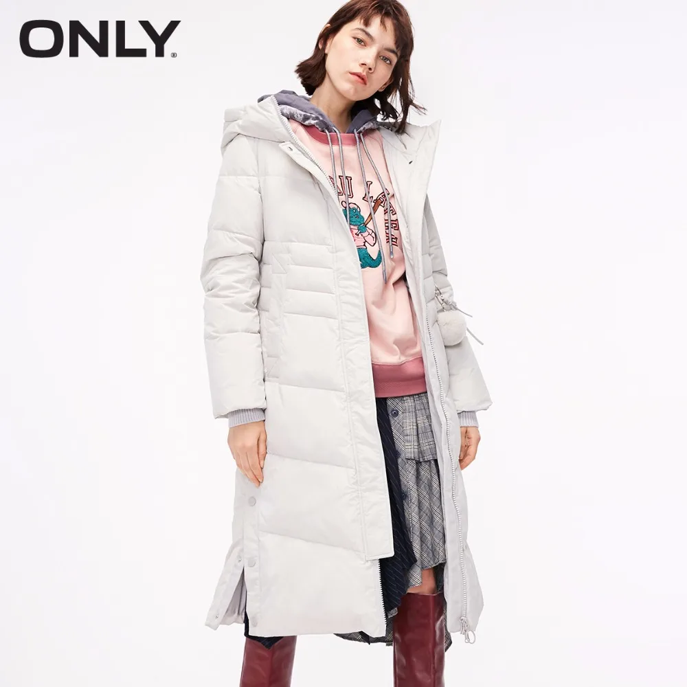 

ONLY Women's Hooded Pompon Overknee Down Jacket |118412501