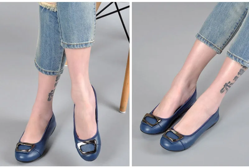 2018 Spring Flats Women Metal Decoration Loafers Genuine Leather Slip On Ballet Flat Shoes For Woman Plus Size Mocasines Mujer (7)