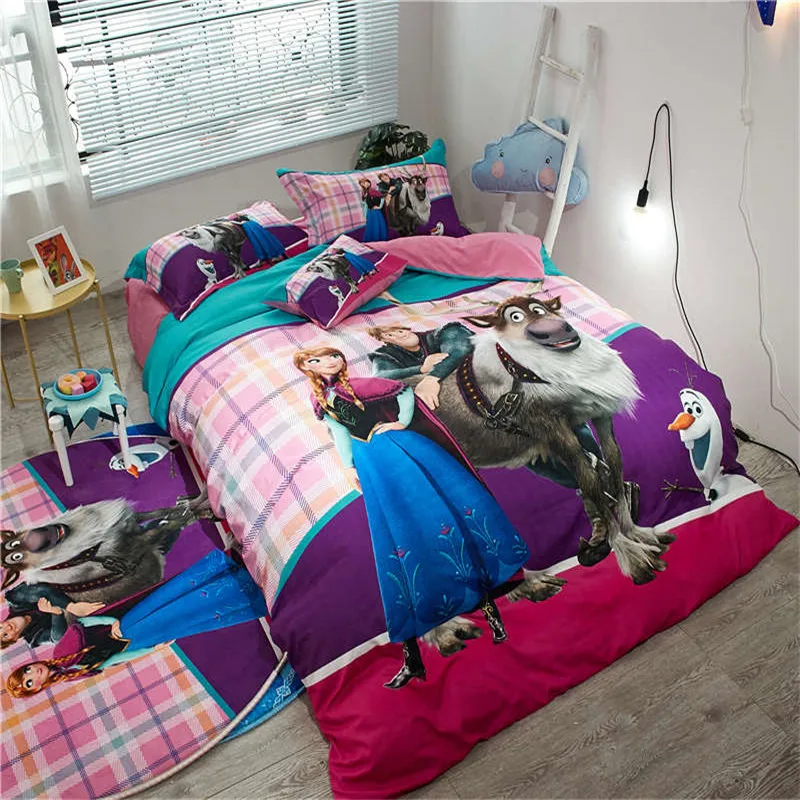 Us 102 4 23 Off Disney Cartoon Frozen Bed Linens 3d Sanding Cotton Bedclothes Twin Full Queen Size Girl Kids Bedding Set 3 4 5pcs Duvet Covers In