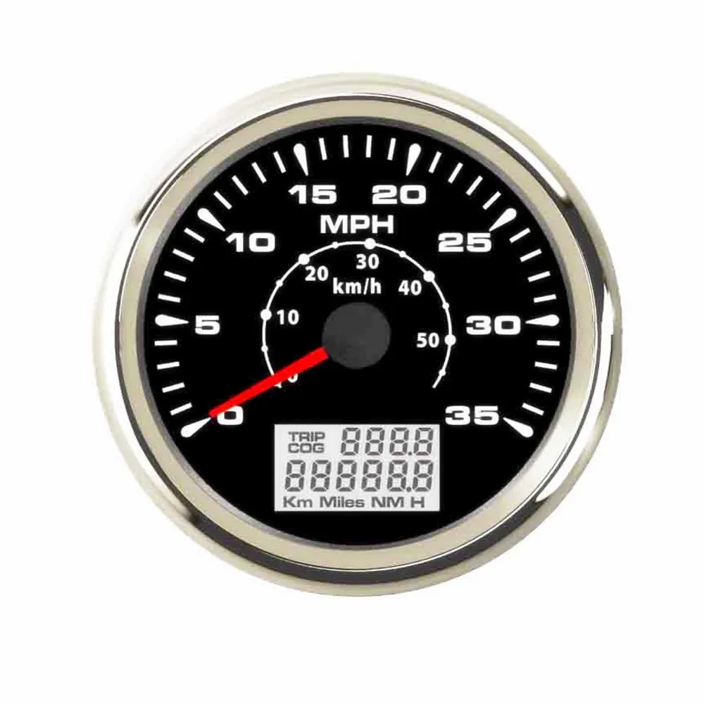 

Stainless Steel Universal GPS Speedometer 85mm 35 MPH/ 80 MPH LCD Speedometer Gauge fit Marine Boat Car With 7 Colors Backlight