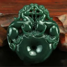 Натуральный резной PIXIU Хотан нефрит кулон Китай QINGYU зеленый ожерелье подвески