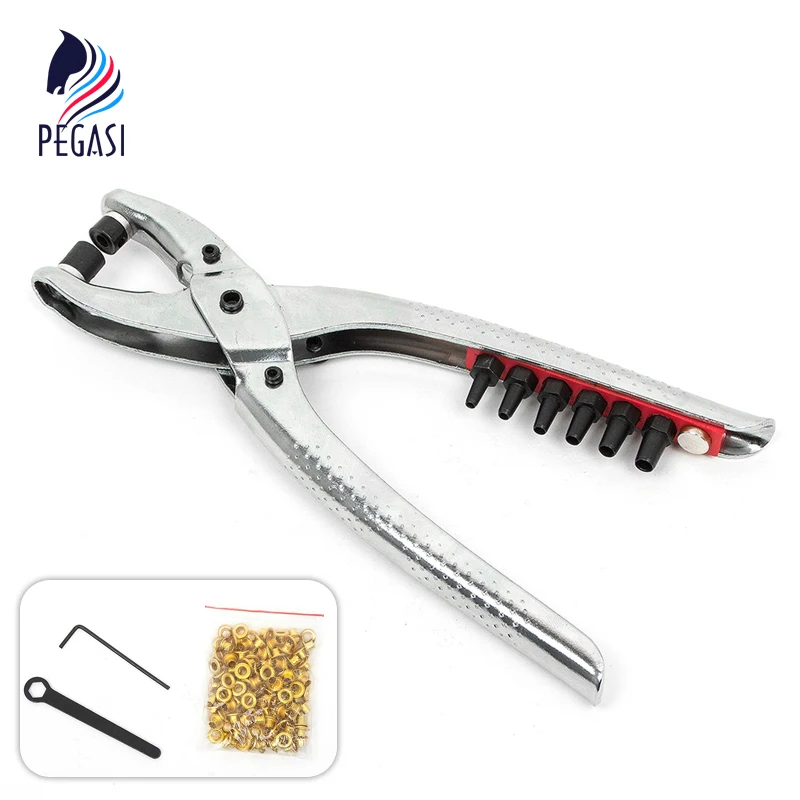 

PEGASI Rivets Eyelet Hole Punch Pliers Tool With 100pcs Easy Press Eyelets Grommets For Shoes Bags Leather Belt