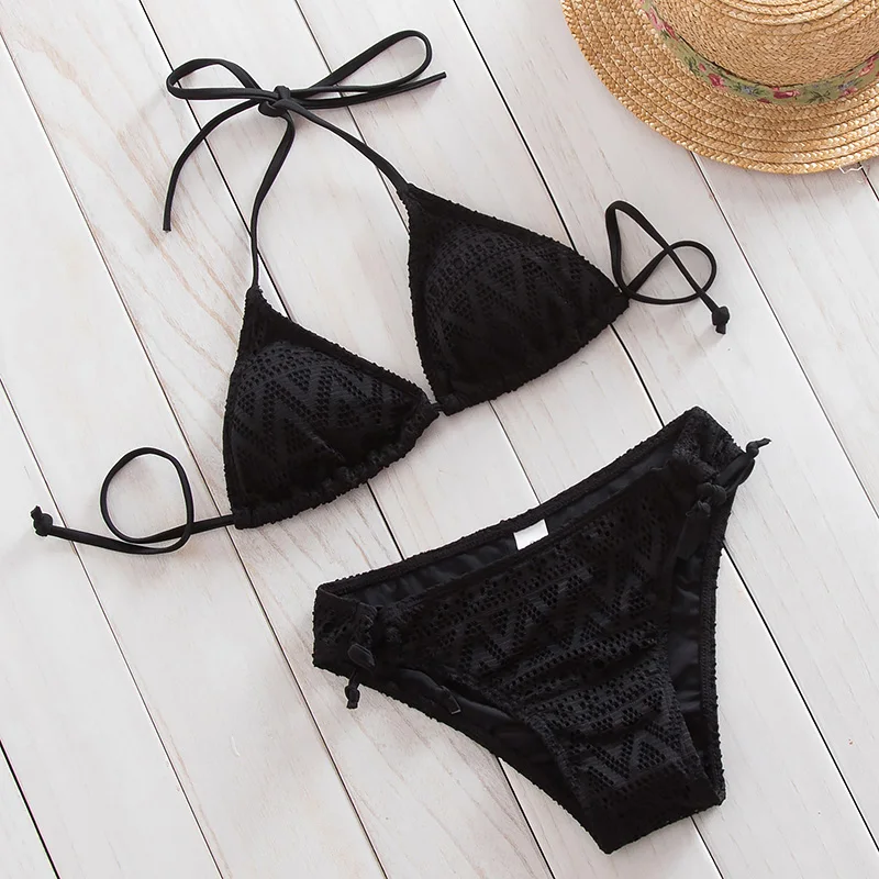 Lace Bikini Halter Top Women 2017 Brazilian Mesh Bikinis Set Sexy