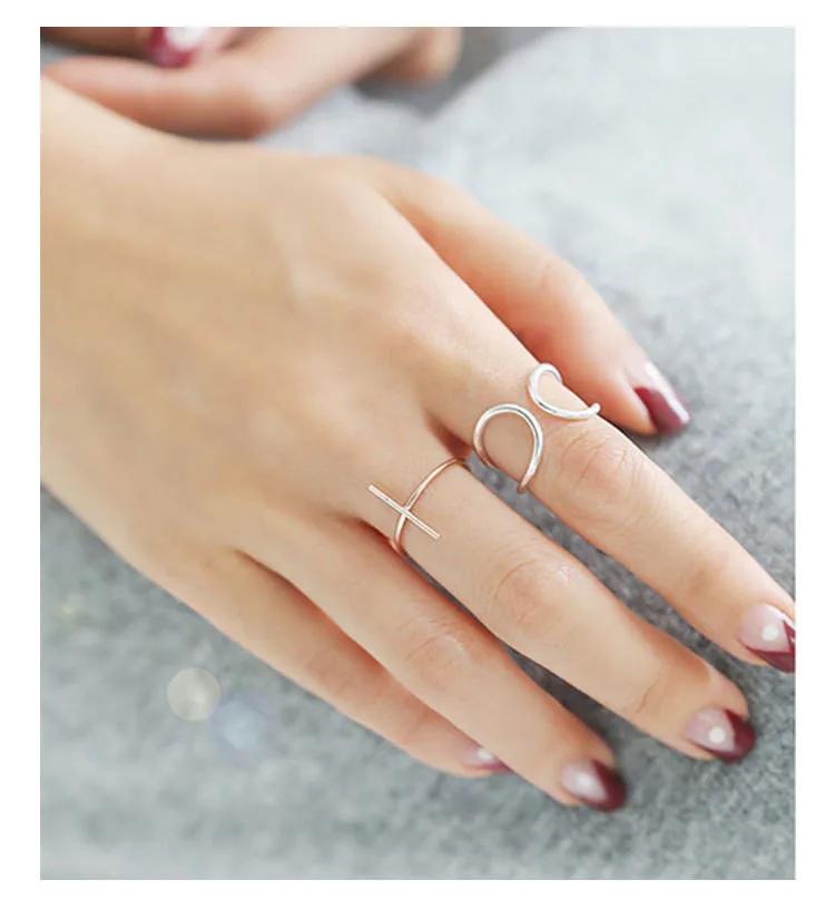 OLOEY, Простые открытые кольца в форме Креста для женщин, из чистого 925 пробы серебра, регулируемое кольцо на палец, изящные аксессуары, ювелирное изделие YMR071