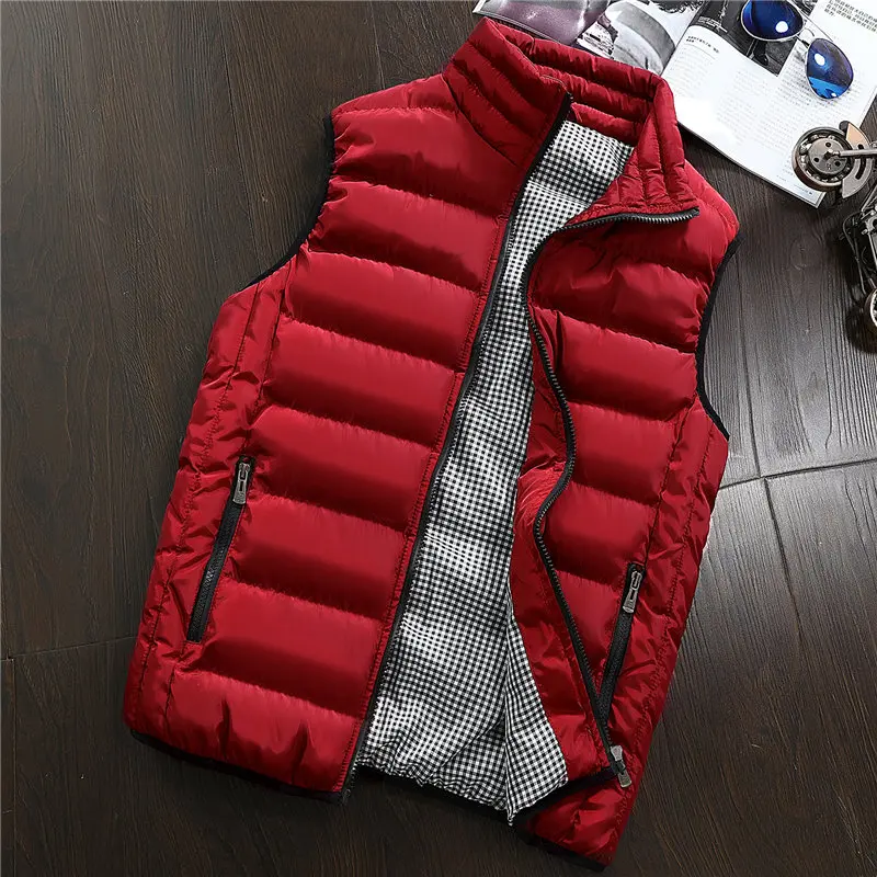 Зимний мужской повседневный жилет размера плюс 5XL, весенний осенний мужской жилет, мужские пальто, новая стильная теплая куртка без рукавов - Цвет: Red
